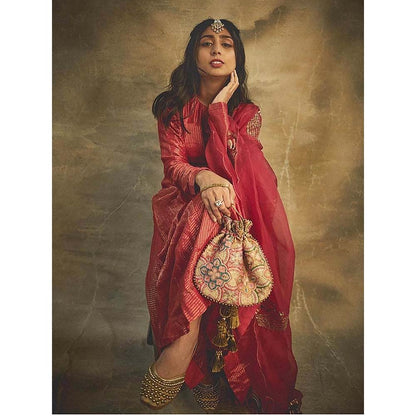 PINK CITY BY SARIKA Red Anarkali With Pant And Dupatta (Set of 3)