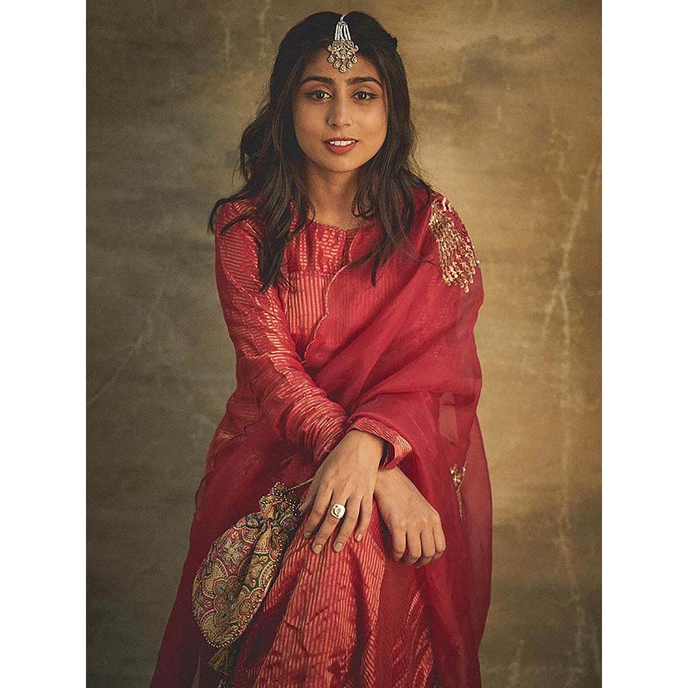 PINK CITY BY SARIKA Red Anarkali With Pant And Dupatta (Set of 3)