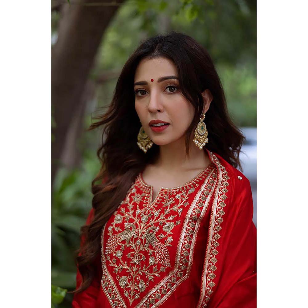 PINK CITY BY SARIKA Red Mughal Kurta With Sharara And Dupatta (Set of 3)