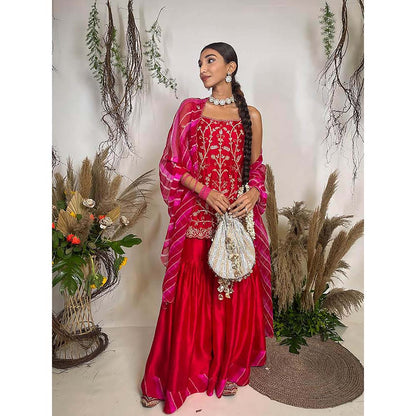 PINK CITY BY SARIKA Embroidered Short Kurta With Sharara And Dupatta (Set of 3)