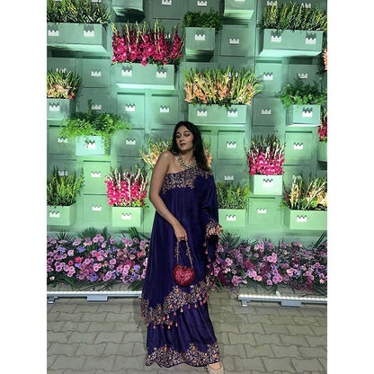 PINK CITY BY SARIKA Blue Embroidered Cape With Sharara (Set of 2)