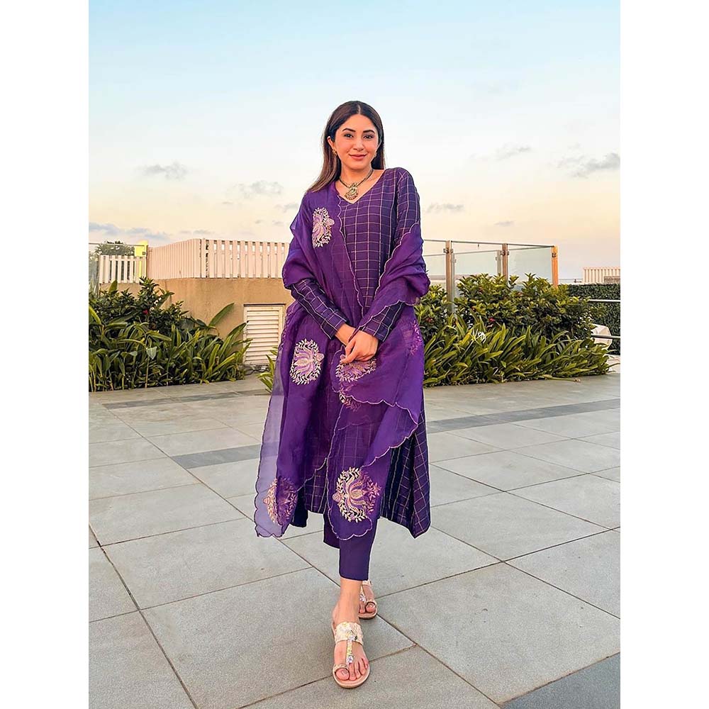 PINK CITY BY SARIKA Purple Kurta With Pant And Dupatta (Set of 3)