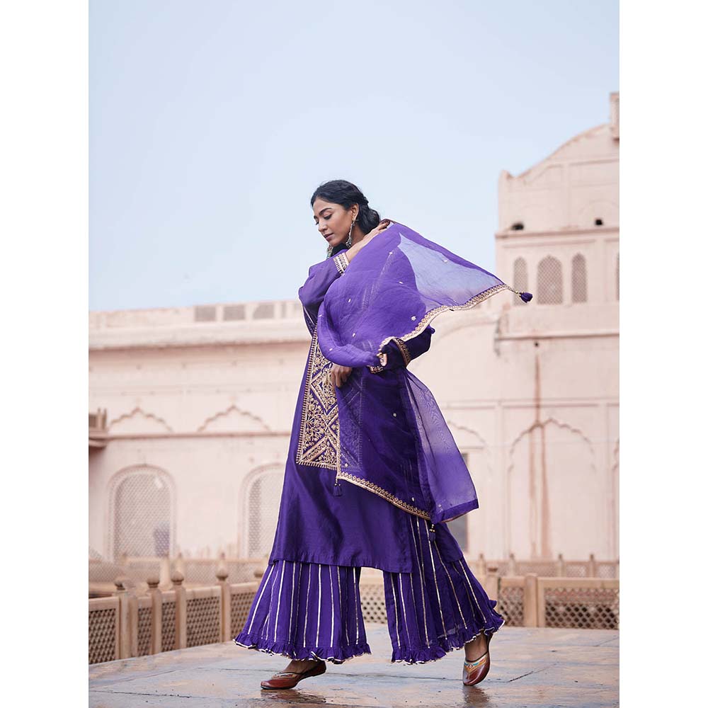 PINK CITY BY SARIKA Purple Kurta With Sharara And Dupatta (Set of 3)