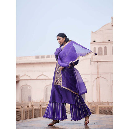 PINK CITY BY SARIKA Purple Kurta With Sharara And Dupatta (Set of 3)