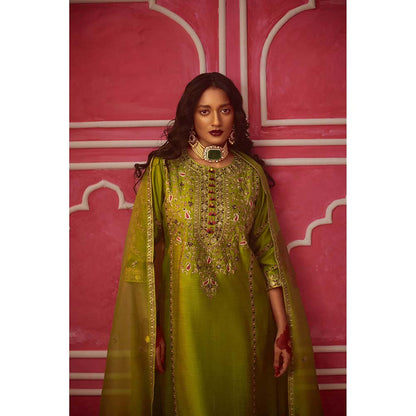 PINK CITY BY SARIKA Green Kurta With Pant And Dupatta (Set of 3)