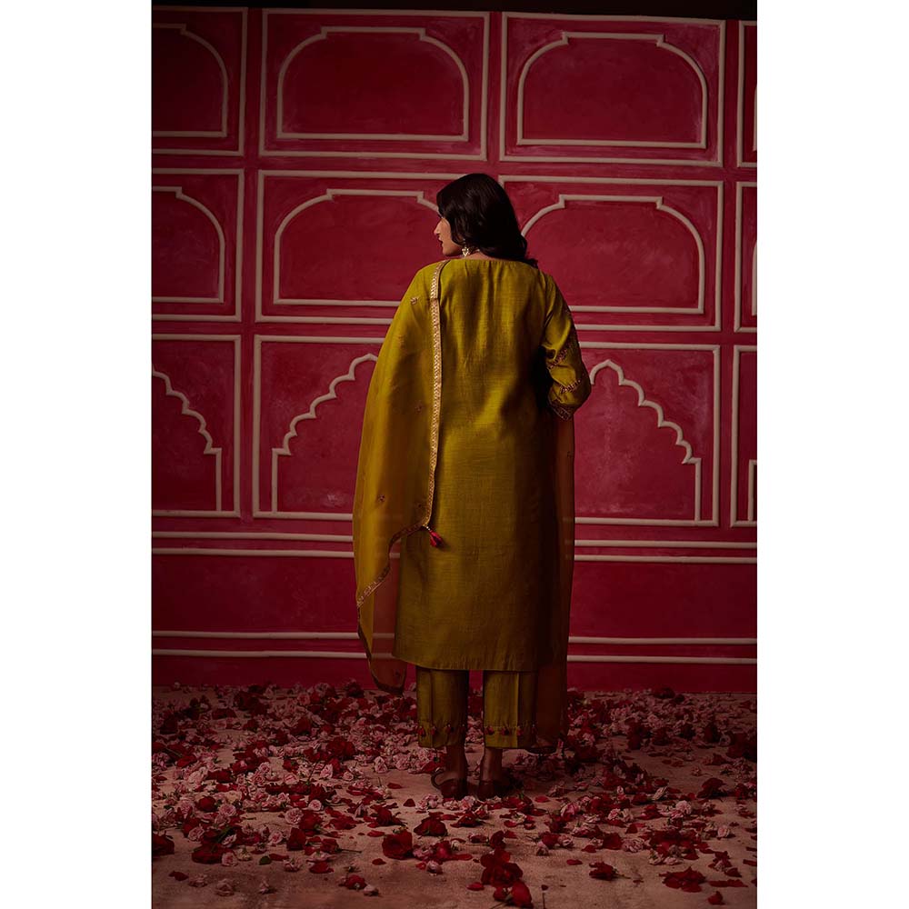 PINK CITY BY SARIKA Green Kurta With Pant And Dupatta (Set of 3)