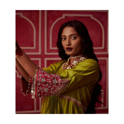 PINK CITY BY SARIKA Green Leheriya Kurta With Pant And Dupatta (Set of 3)