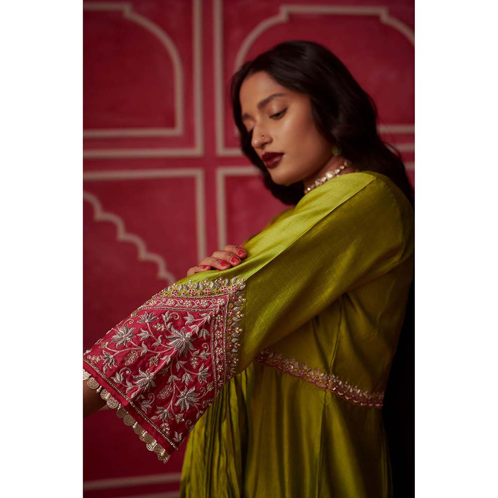 PINK CITY BY SARIKA Green Leheriya Kurta With Pant And Dupatta (Set of 3)