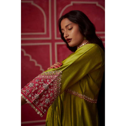 PINK CITY BY SARIKA Green Leheriya Kurta With Pant And Dupatta (Set of 3)