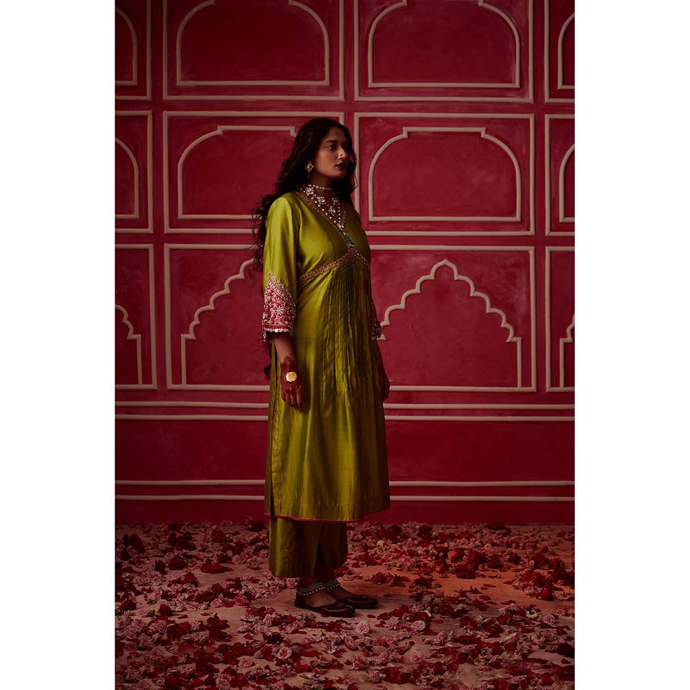 PINK CITY BY SARIKA Green Leheriya Kurta With Pant And Dupatta (Set of 3)