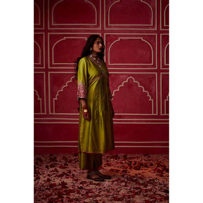 PINK CITY BY SARIKA Green Leheriya Kurta With Pant And Dupatta (Set of 3)
