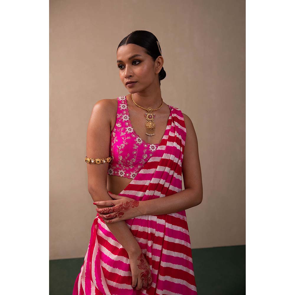 PINK CITY BY SARIKA Leheriya Drape Saree With Stitched Blouse
