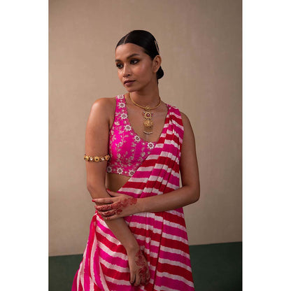 PINK CITY BY SARIKA Leheriya Drape Saree With Stitched Blouse