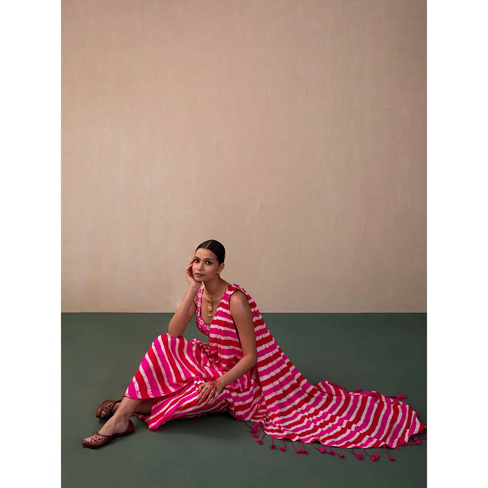 PINK CITY BY SARIKA Leheriya Drape Saree With Stitched Blouse