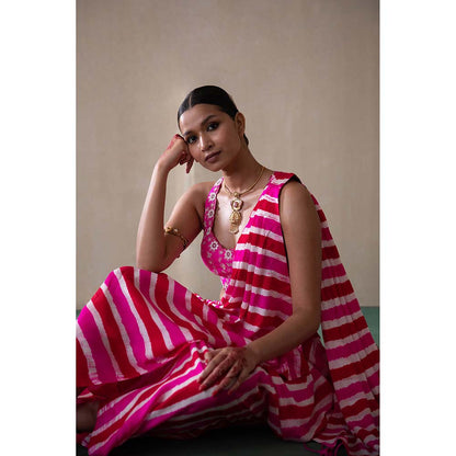 PINK CITY BY SARIKA Leheriya Drape Saree With Stitched Blouse