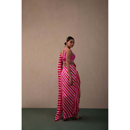 PINK CITY BY SARIKA Leheriya Drape Saree With Stitched Blouse