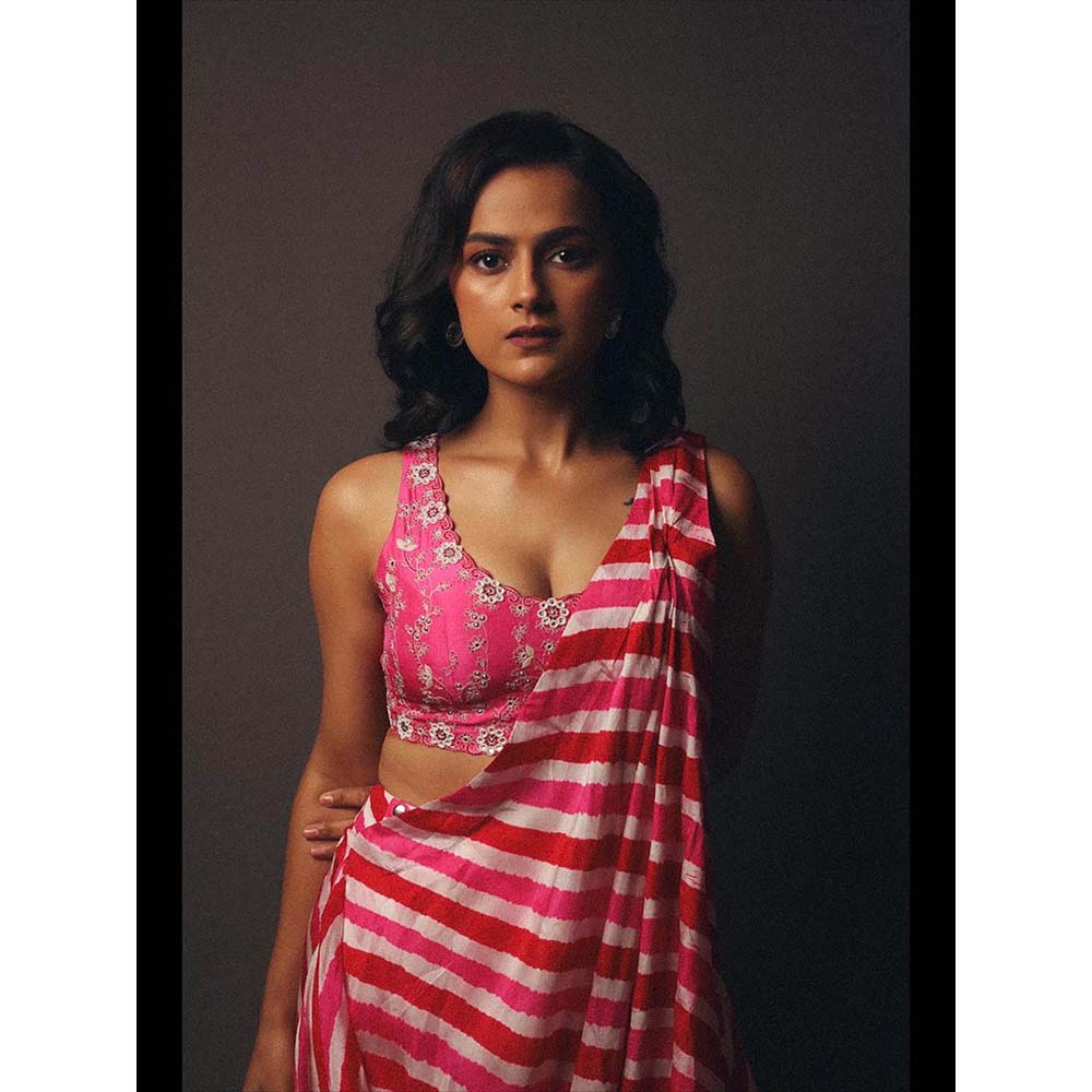 PINK CITY BY SARIKA Leheriya Drape Saree With Stitched Blouse