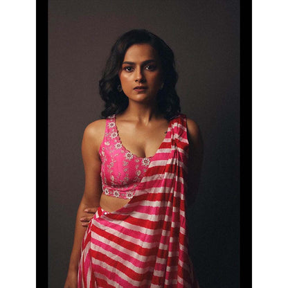 PINK CITY BY SARIKA Leheriya Drape Saree With Stitched Blouse