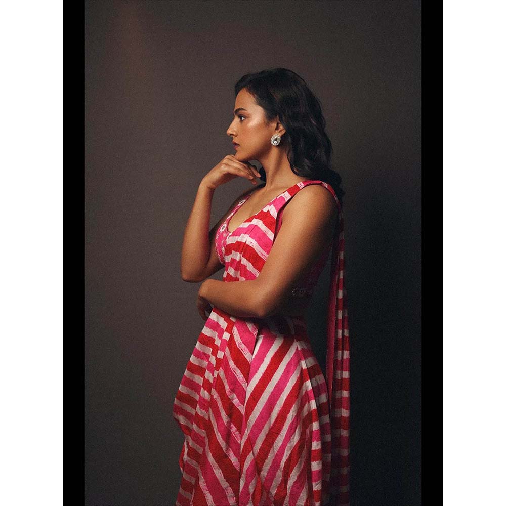 PINK CITY BY SARIKA Leheriya Drape Saree With Stitched Blouse