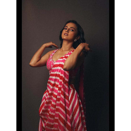 PINK CITY BY SARIKA Leheriya Drape Saree With Stitched Blouse