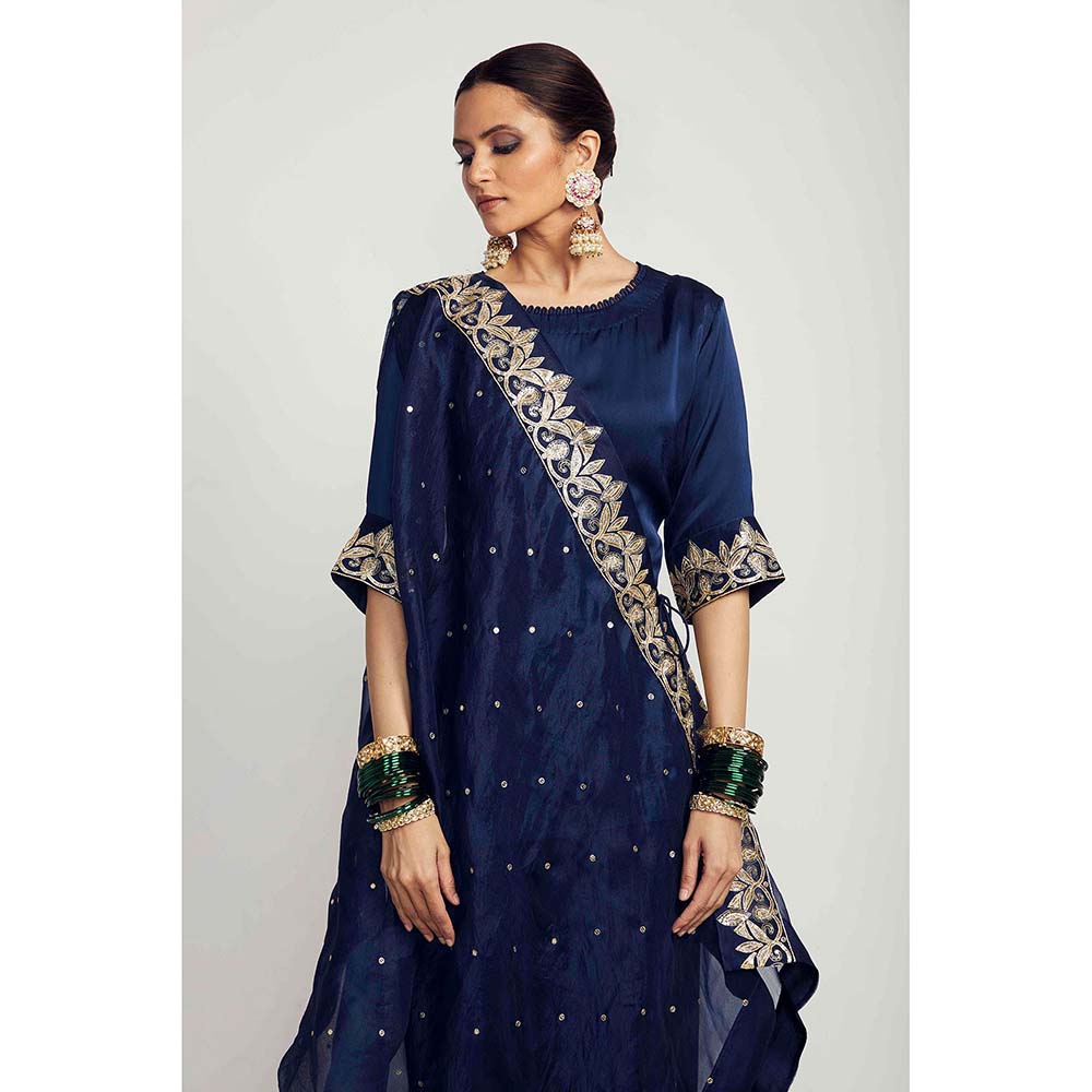 PINK CITY BY SARIKA Blue Short Top With Dhoti And Drape Dupatta (Set of 3)