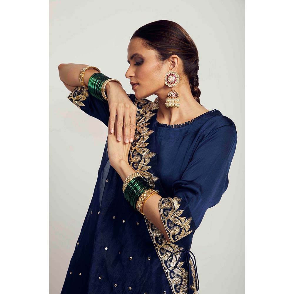 PINK CITY BY SARIKA Blue Short Top With Dhoti And Drape Dupatta (Set of 3)