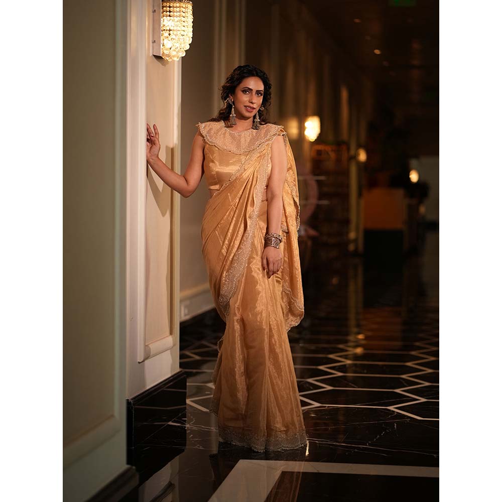 PINK CITY BY SARIKA Women's Sona Jodha Saree with Unstitched Blouse and Collar