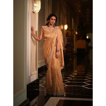 PINK CITY BY SARIKA Women's Sona Jodha Saree with Unstitched Blouse and Collar