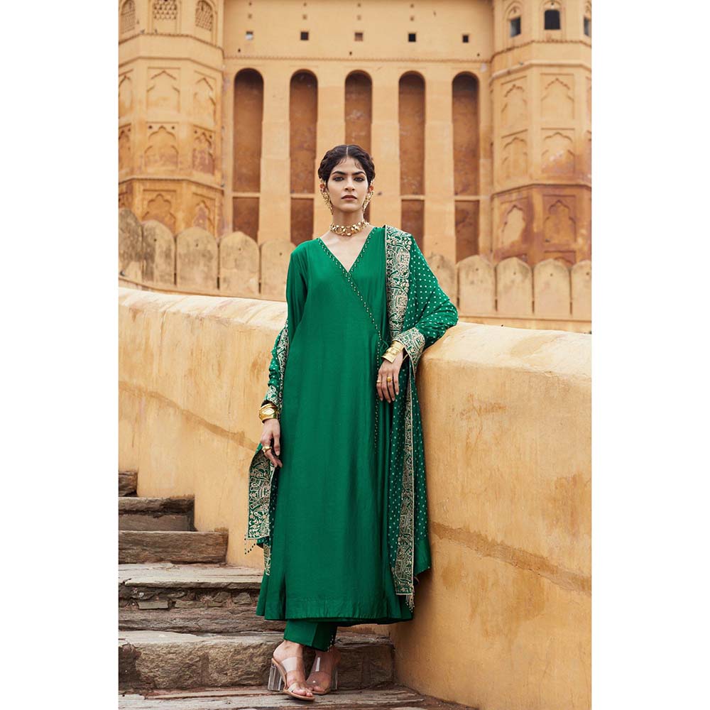 PINK CITY BY SARIKA Women's Hasti Angrakha Kurta with Pant and Dupatta (Set of 3)