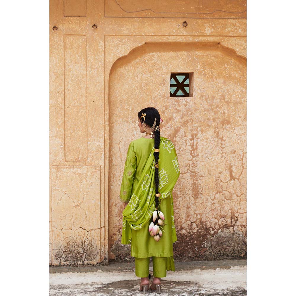 PINK CITY BY SARIKA Women's Kamal Ka Phool Kurta with Pant and Dupatta (Set of 3)