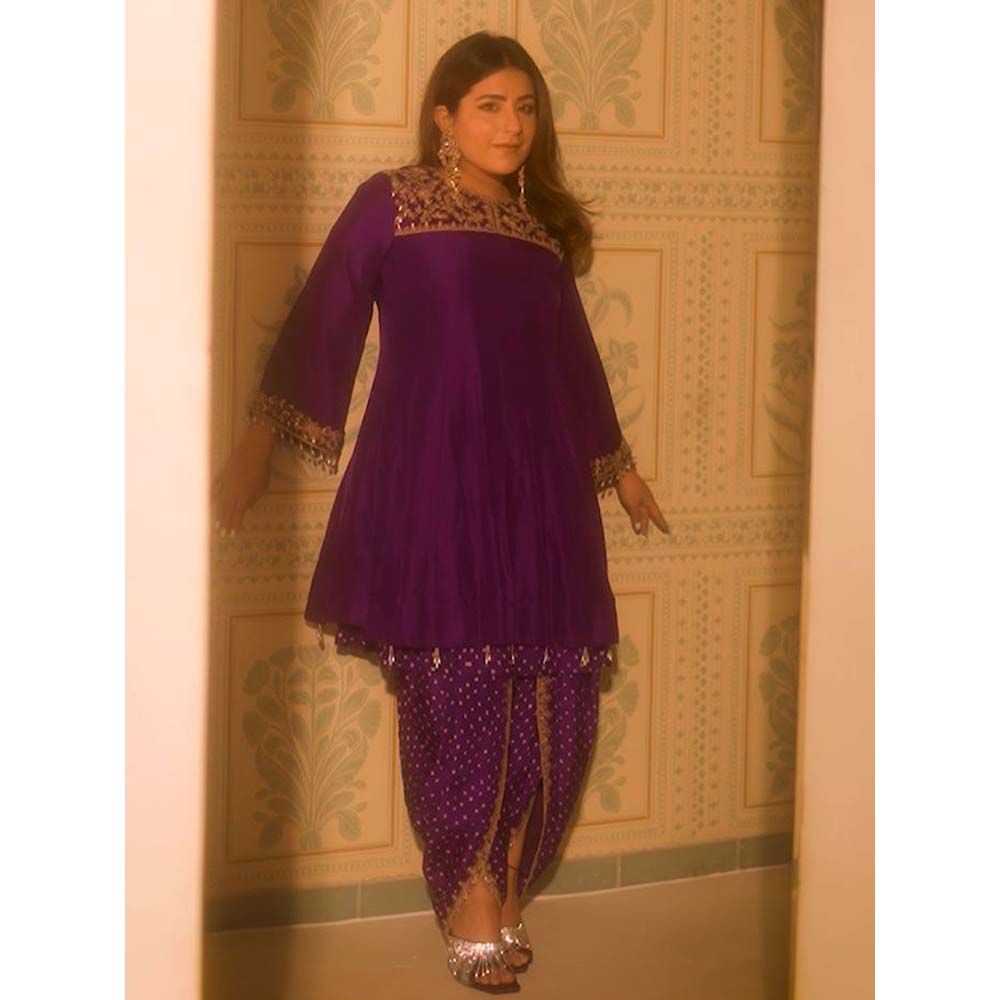PINK CITY BY SARIKA Women's Embroidered Malika-E-Dhoti with Kurta (Set of 2)