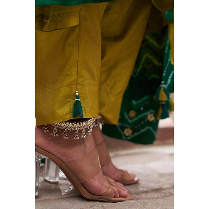 PINK CITY BY SARIKA Women's Jodha Shaded Bandhani Kurta with Pant and Dupatta (Set of 3)