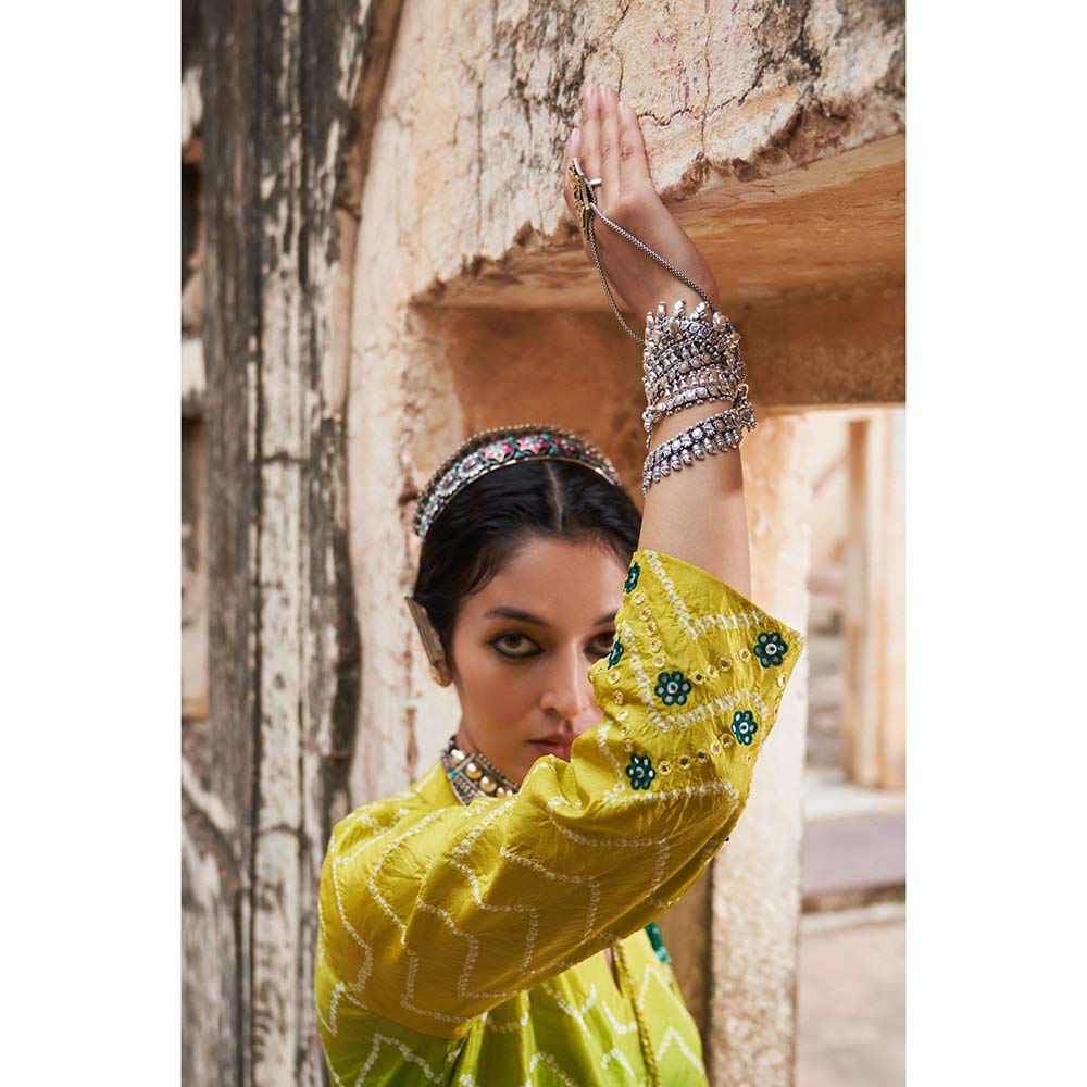 PINK CITY BY SARIKA Women's Jodha Shaded Bandhani Kurta with Pant and Dupatta (Set of 3)