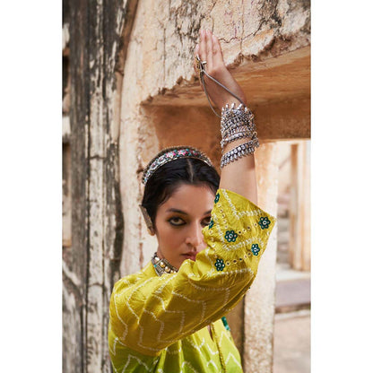 PINK CITY BY SARIKA Women's Jodha Shaded Bandhani Kurta with Pant and Dupatta (Set of 3)