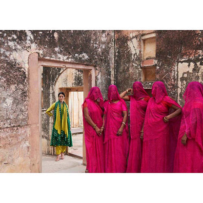 PINK CITY BY SARIKA Women's Jodha Shaded Bandhani Kurta with Pant and Dupatta (Set of 3)