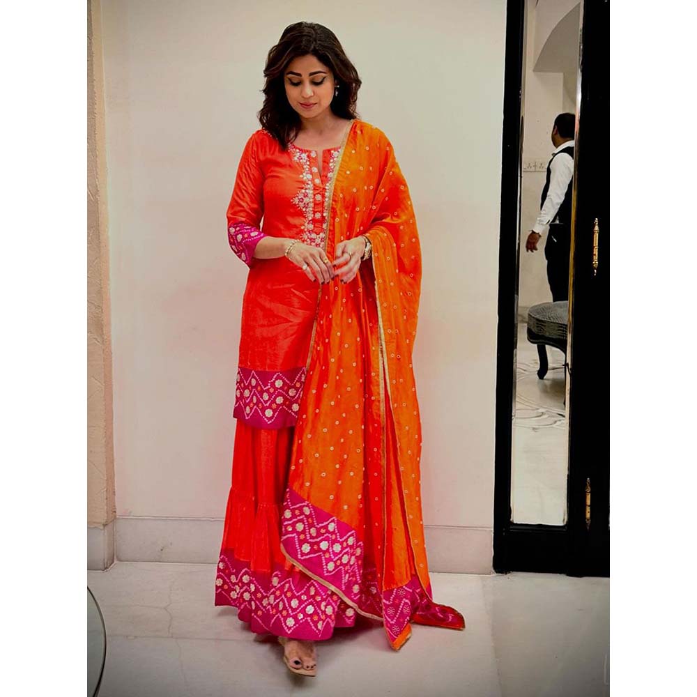 PINK CITY BY SARIKA Women's Rangeela Sharara with Kurta and Dupatta Matching Potli (Set of 4)