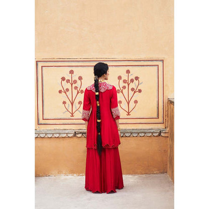 PINK CITY BY SARIKA Women's Maharani Sharara with Kurta and Dupatta Collar (Set of 4)