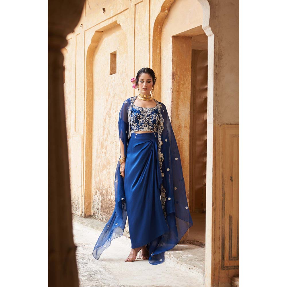 PINK CITY BY SARIKA Women's Neelkamal Embroidered Blouse with Skirt and Cape (Set of 3)