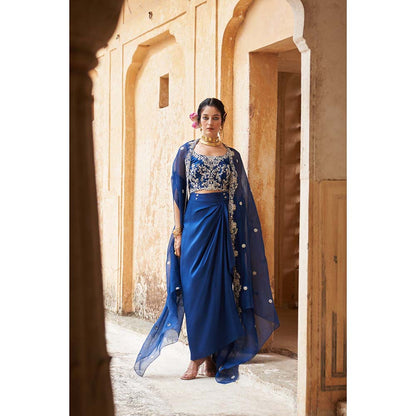 PINK CITY BY SARIKA Women's Neelkamal Embroidered Blouse with Skirt and Cape (Set of 3)