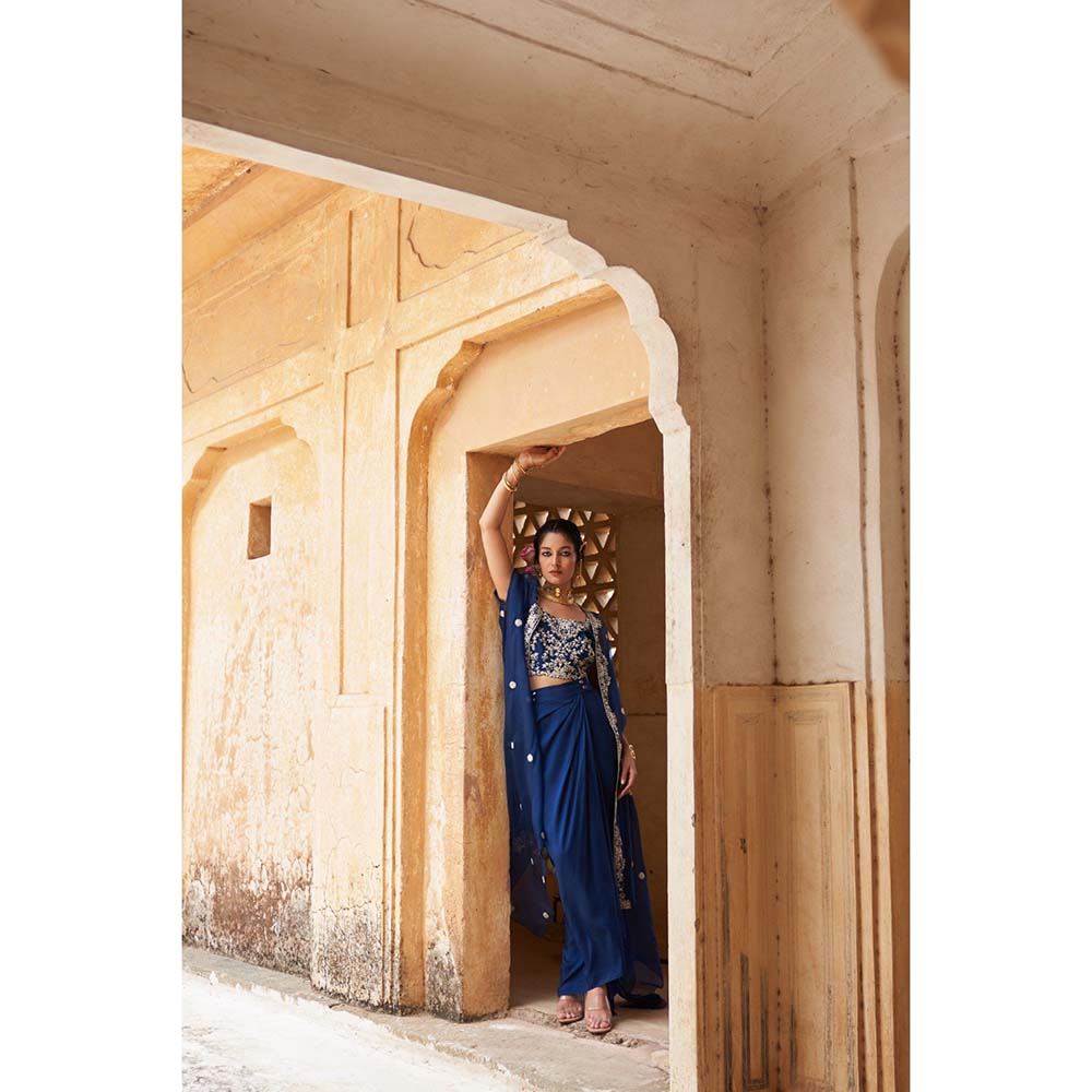 PINK CITY BY SARIKA Women's Neelkamal Embroidered Blouse with Skirt and Cape (Set of 3)