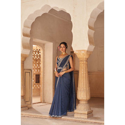 PINK CITY BY SARIKA Women's Neelkamal Saree with Stitched Blouse and Belt