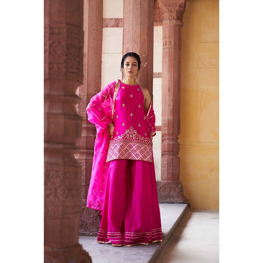 PINK CITY BY SARIKA Women's Strappy Kamal Sharara with Kurta and Dupatta (Set of 3)