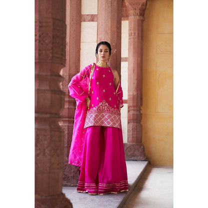 PINK CITY BY SARIKA Women's Strappy Kamal Sharara with Kurta and Dupatta (Set of 3)