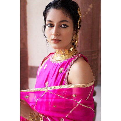 PINK CITY BY SARIKA Women's Strappy Kamal Sharara with Kurta and Dupatta (Set of 3)