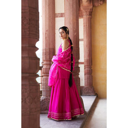 PINK CITY BY SARIKA Women's Strappy Kamal Sharara with Kurta and Dupatta (Set of 3)