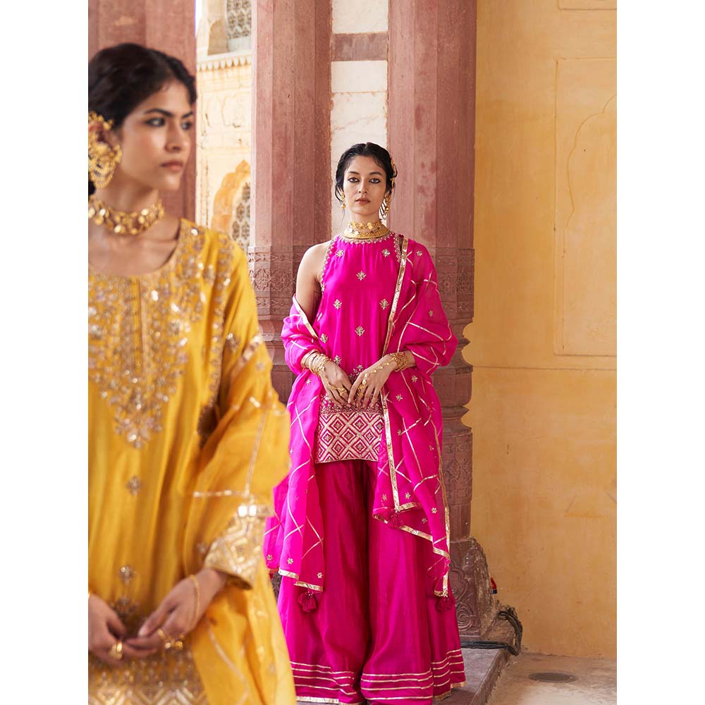 PINK CITY BY SARIKA Women's Strappy Kamal Sharara with Kurta and Dupatta (Set of 3)
