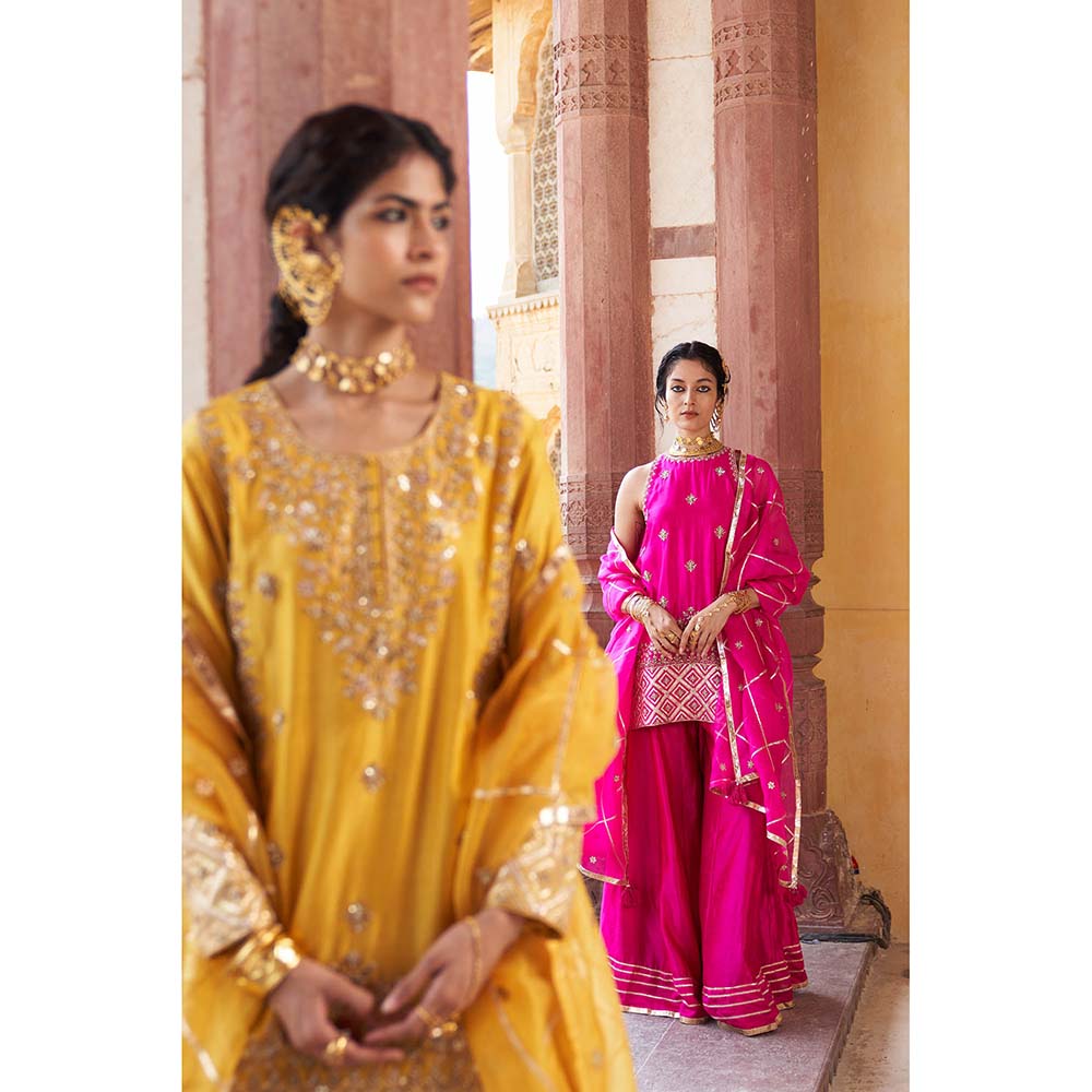 PINK CITY BY SARIKA Women's Strappy Kamal Sharara with Kurta and Dupatta (Set of 3)