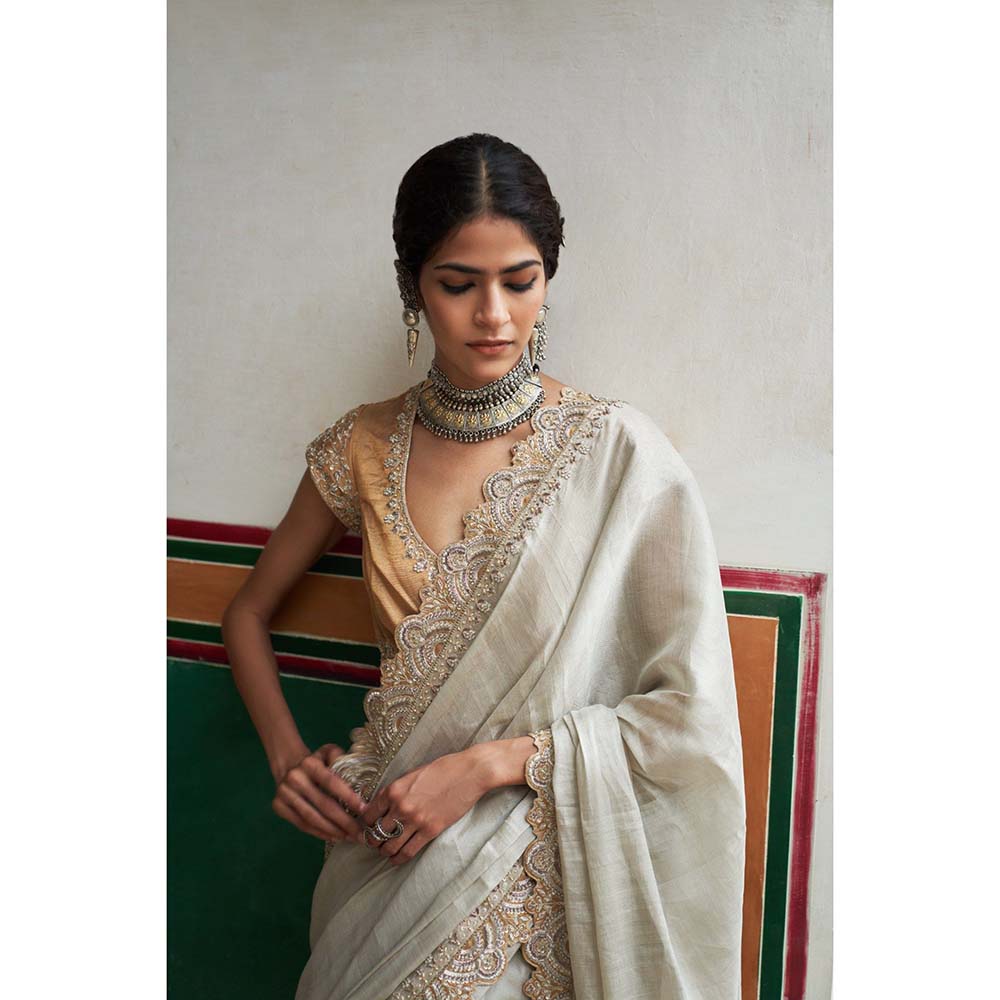 PINK CITY BY SARIKA Women's Chandi Jodha Saree with Stitched Blouse