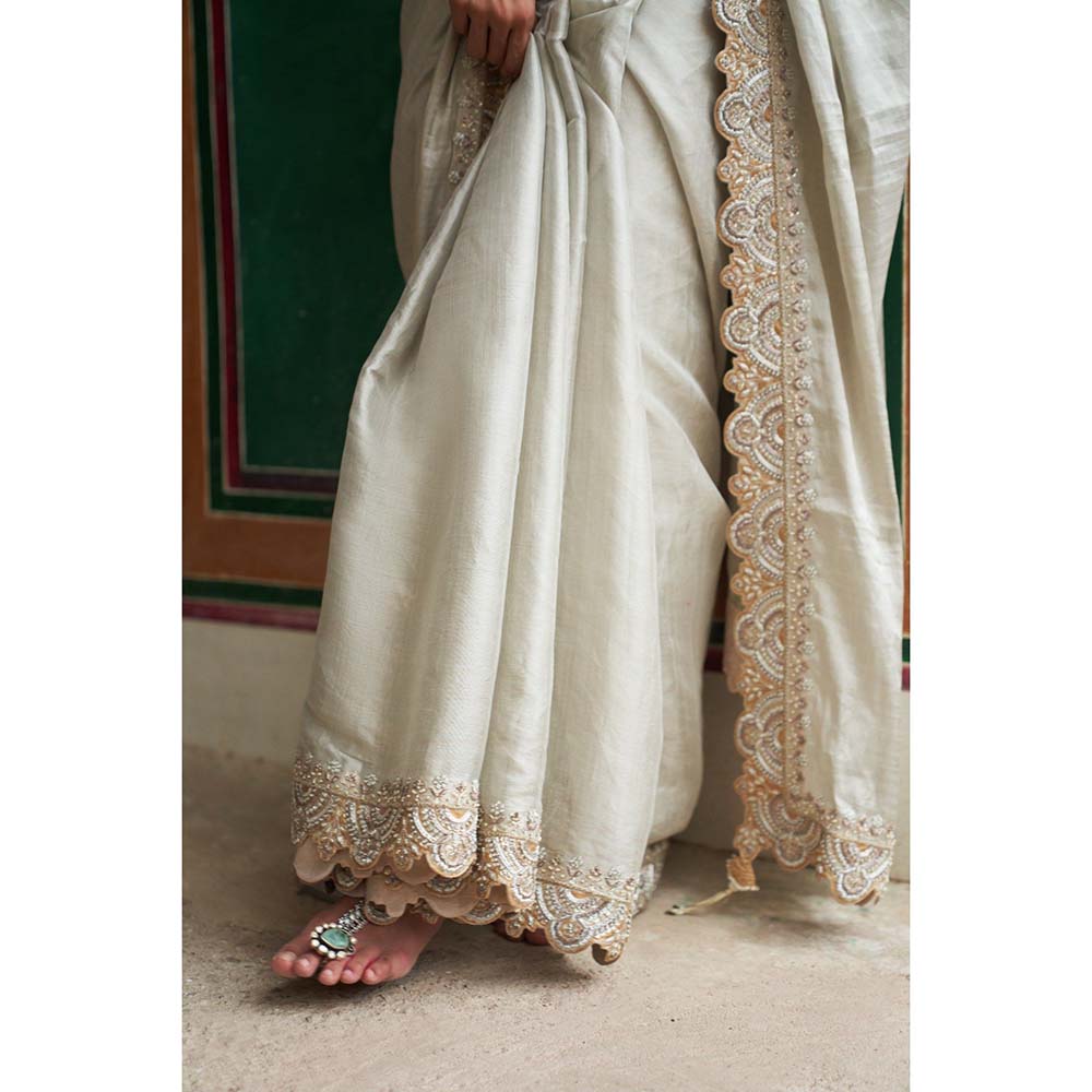 PINK CITY BY SARIKA Women's Chandi Jodha Saree with Stitched Blouse