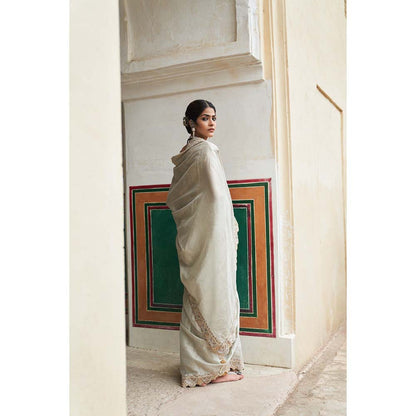 PINK CITY BY SARIKA Women's Chandi Jodha Saree with Stitched Blouse